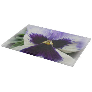 deep purple on white pansy cutting board