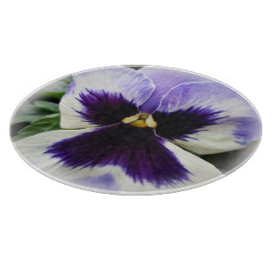 deep purple on white pansy cutting board