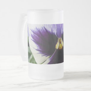 deep purple on white pansy frosted glass beer mug