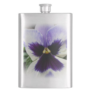 deep purple on white pansy hip flask
