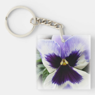 deep purple on white pansy key ring