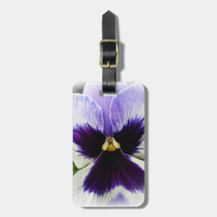 deep purple on white pansy luggage tag