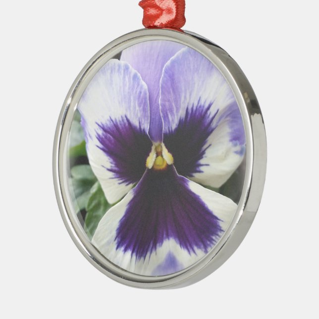 deep purple on white pansy metal ornament (Left)