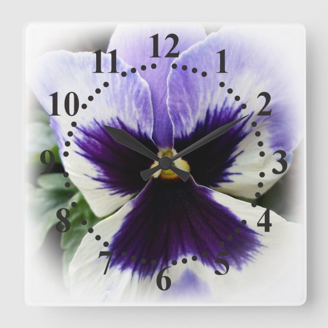 deep purple on white pansy square wall clock (Front)