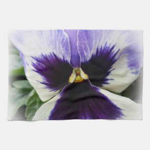 deep purple on white pansy tea towel