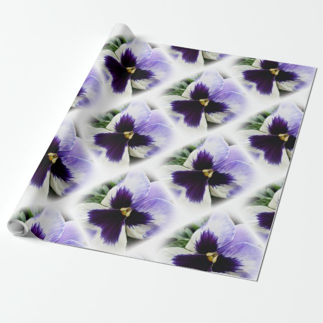deep purple on white pansy wrapping paper (Unrolled)