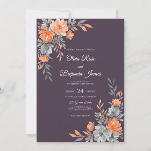 Deep Purple Orange Leaf Wedding Invitation