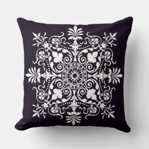 Deep Purple Ornate Floral Damask Cushion