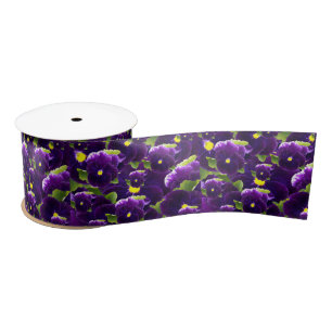 Deep Purple Pansy Clusters: Majestic Beauty Satin Ribbon