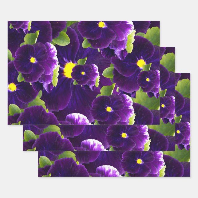 Deep Purple Pansy Clusters: Majestic Beauty Wrapping Paper Sheet (Set)
