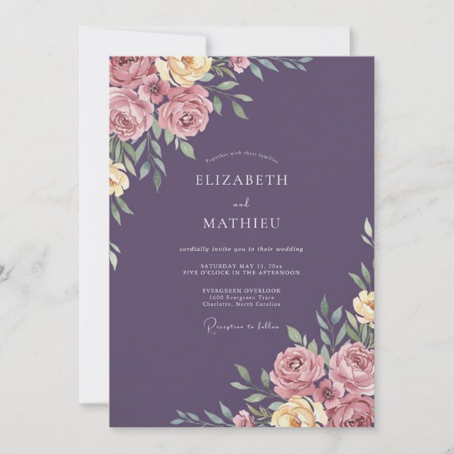 Deep Purple Petal Wedding Invitation (Front)