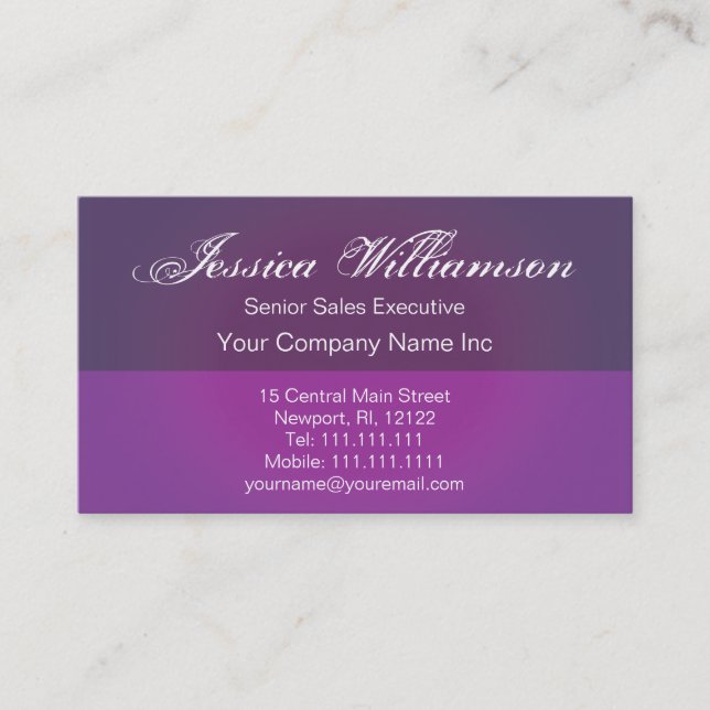 Deep Purple Plum Glow Elegant Script Business Card (Front)