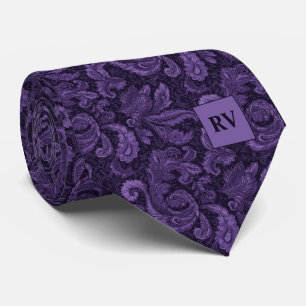 Deep Purple Plum Ornate Scrollwork Tie