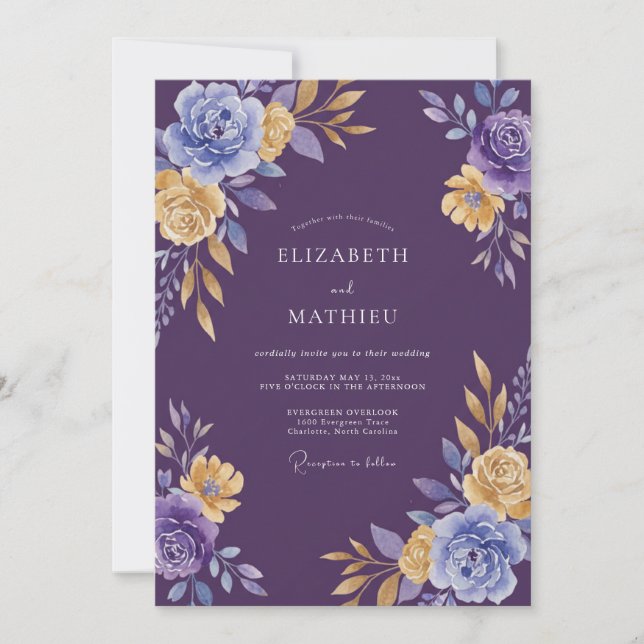 Deep Purple Refined Regal Wedding Invitation (Front)