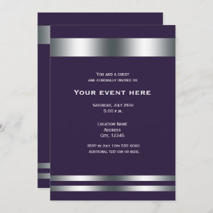 Deep Purple & Silver Elegant Dinner Party Event Invitation
