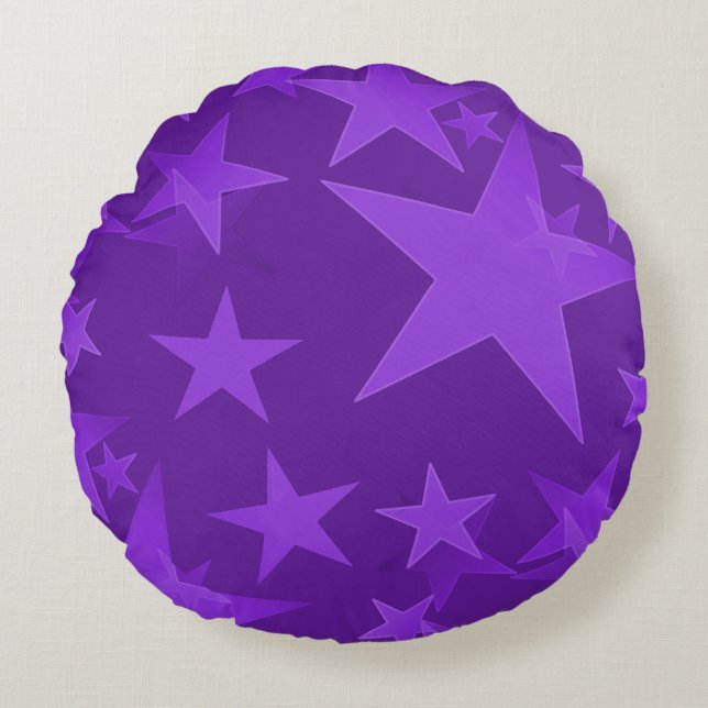 Deep Purple Stars Round Throw Pillow (Front)