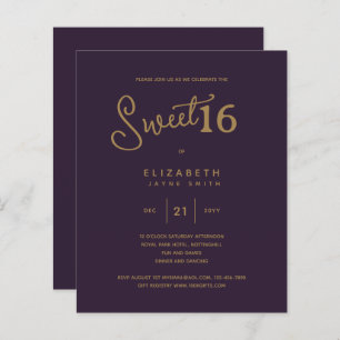 Deep Purple SWEET 16 Modern Elegant Gold Birthday