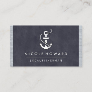 Deep Purple Texture Metal Trim   Anchor Icon Business Card