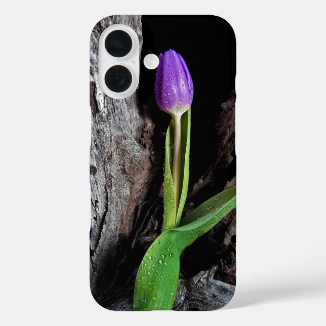 deep purple tulip on driftwood Case-Mate iPhone case (Back)