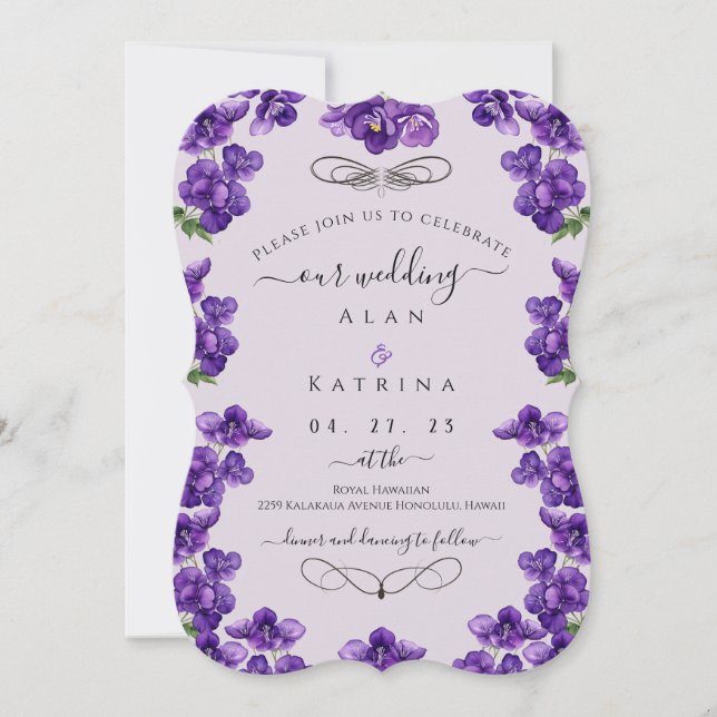 Deep Purple Violets Flat Card Wedding Invitation (Front)