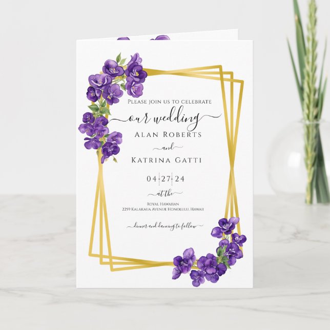 Deep Purple Violets Wedding Invitation (Front)