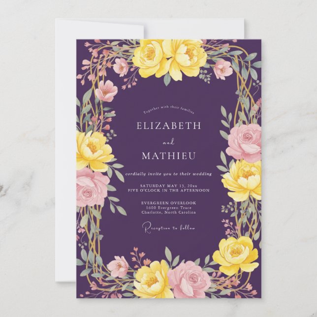 Deep Purple Vivid Floral Wedding Invitation (Front)