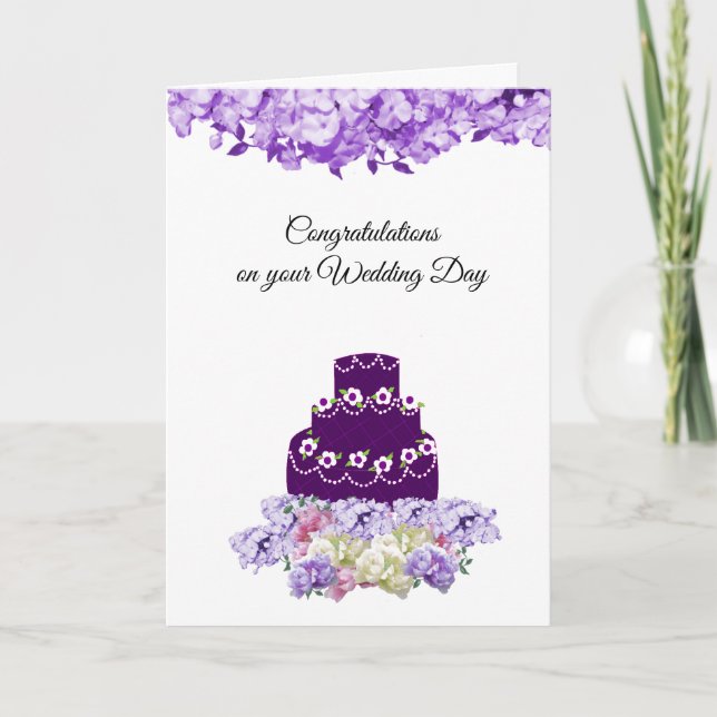 Deep Purple Wedding Cake Congratulation  Card (Front)