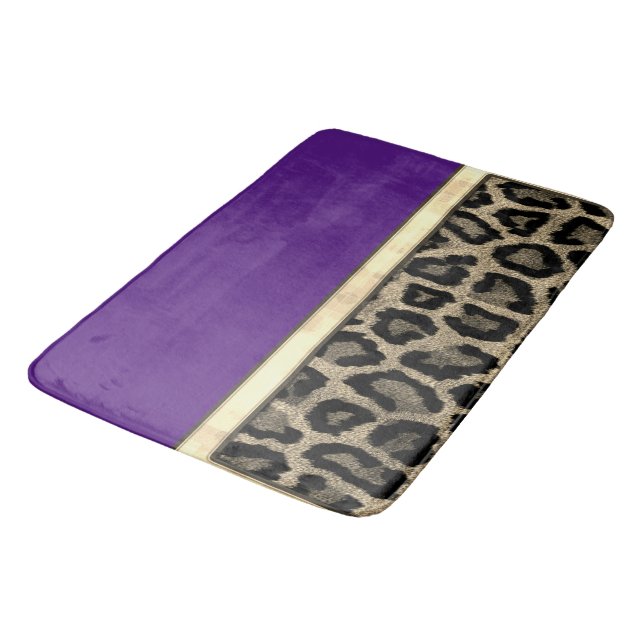 Deep Purple with Leopard Print Bath Mat (Angled)