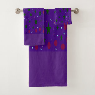 Deep purple with red and white patterns globes bath towel set