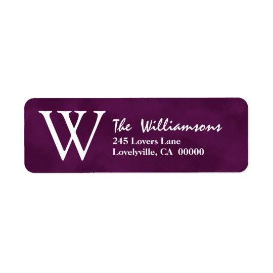 Deep Purple with Watercolor Feel Monogram Return Address Label