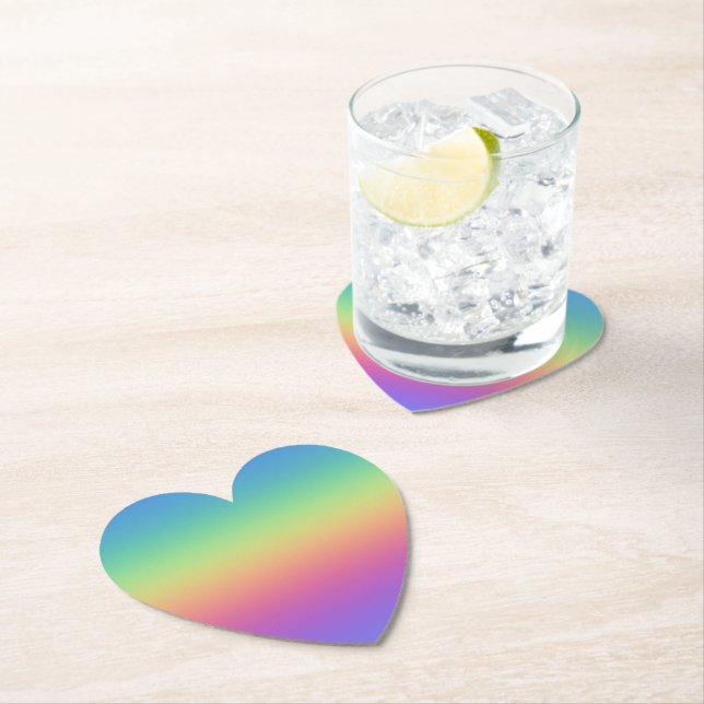 Deep Rainbow Gradient Heart Paper Coasters (Insitu)