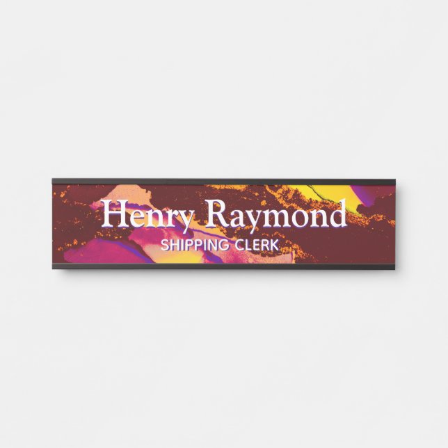 Deep Red Acrylic Flow Art Desk Nameplate (Front)