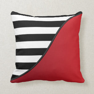Deep Red and Black and White Stripes Reversible Cushion