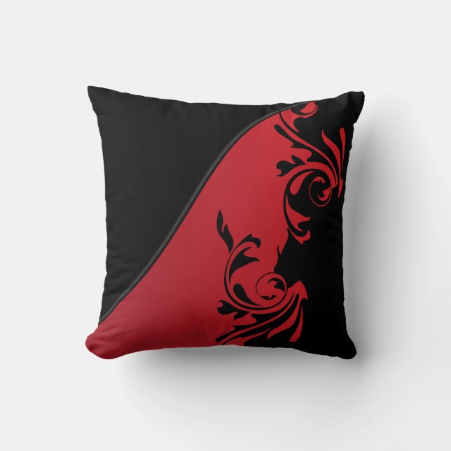 Deep Red and Black Florid Design Cushion (Front)
