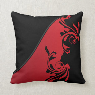 Deep Red and Black Florid Design Cushion