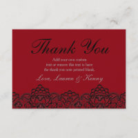 Deep Red and Black Lace Thank You Cards