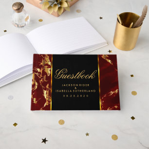 Deep Red and Gold Marble and Black - Guestbook