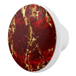 Deep Red and Gold Marble Ceramic Knob