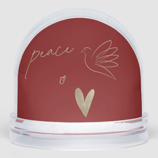 Deep Red and Gold Peace & Love Photo Christmas Snowglobe (Front)