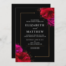 Deep Red and Pink Rose with Gold Ornate border Inv