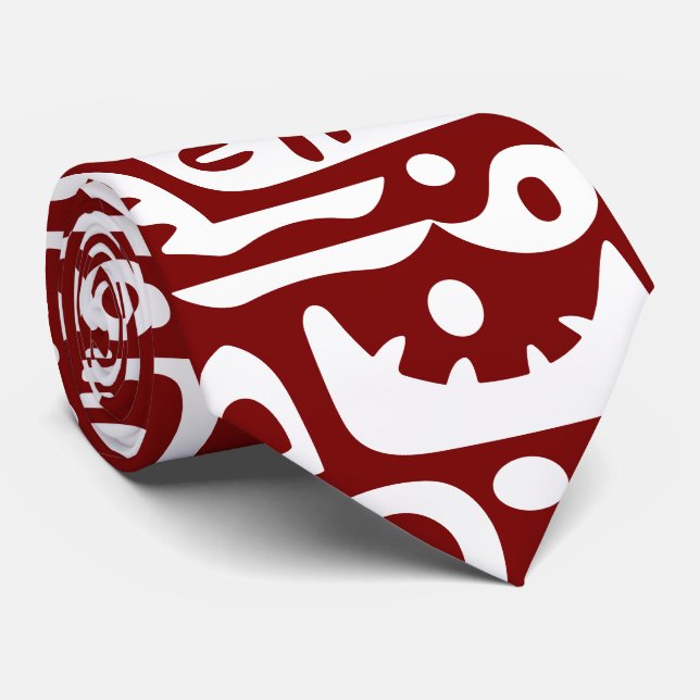 deep red and white doodles 5 of 7 tie (Rolled)