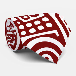 deep red and white doodles of 7 tie
