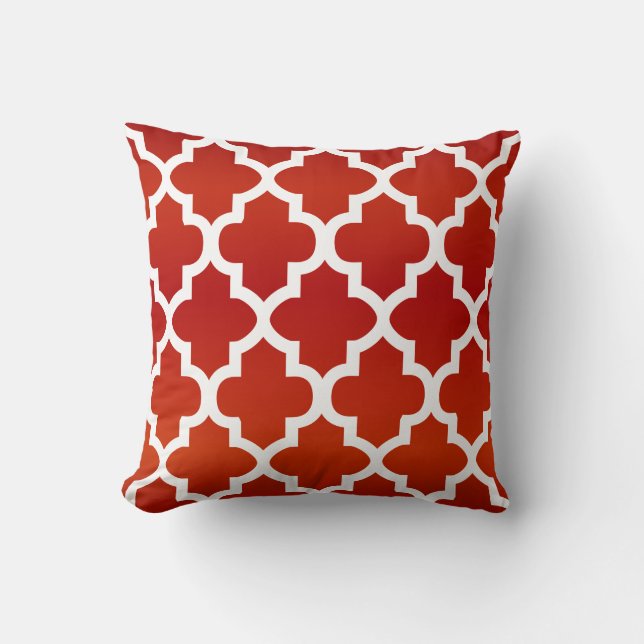 Deep Red and White Quatrefoil Pattern Cushion (Front)