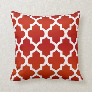 Deep Red and White Quatrefoil Pattern Cushion