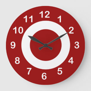 Deep Red and White Target-Circles Large Clock