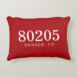 Deep Red and White Zip Code The Location Decorative Cushion