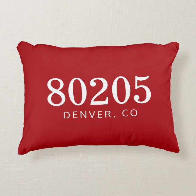 Deep Red and White Zip Code The Location Decorative Cushion (Front)