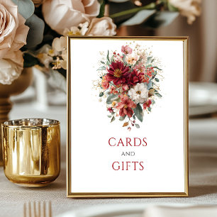 Deep Red Autumn Floral Cards And Gifts Tabletop Poster