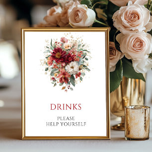Deep Red Autumn Floral Drinks 8x10 Tabletop Poster