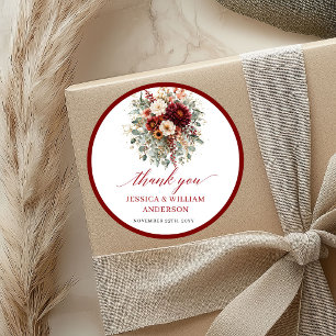 Deep Red Autumn Floral Wedding Sticker